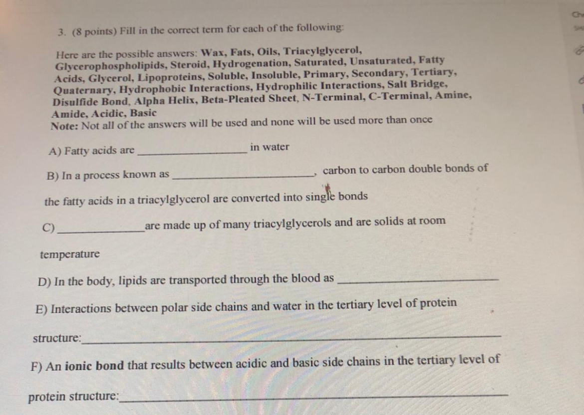 Solved ( 8 ﻿points) ﻿Fill in ﻿the correct term for each of | Chegg.com