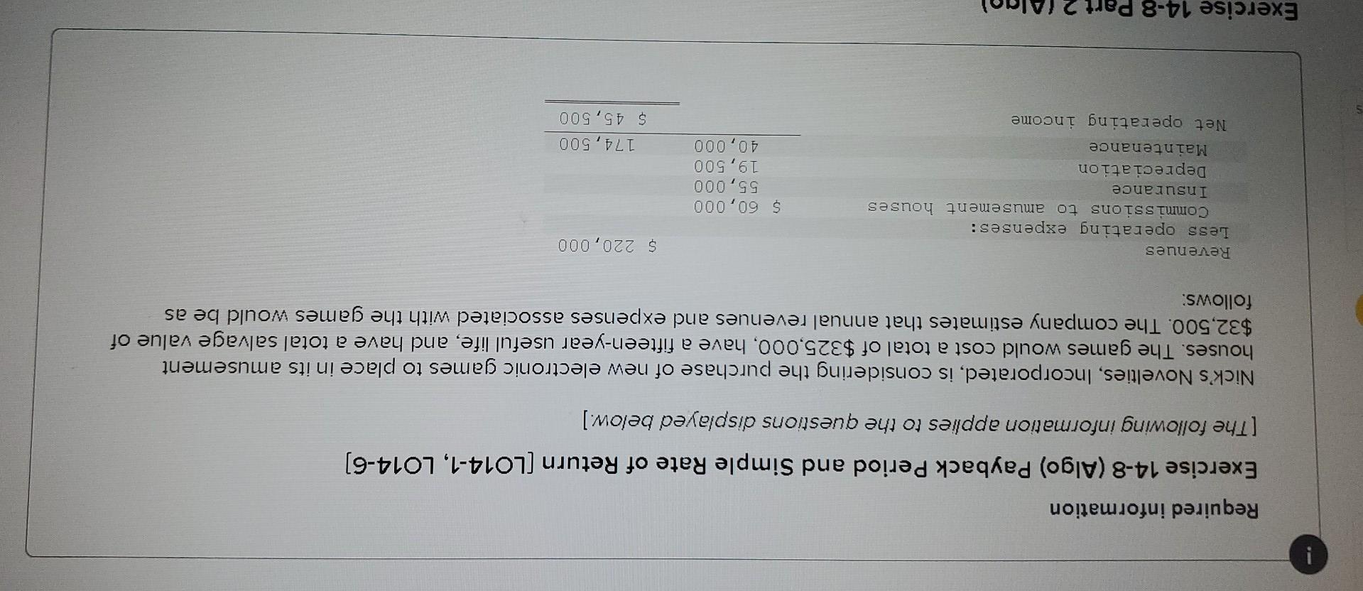 Solved ! Required information Exercise 14-8 (Algo) Payback | Chegg.com