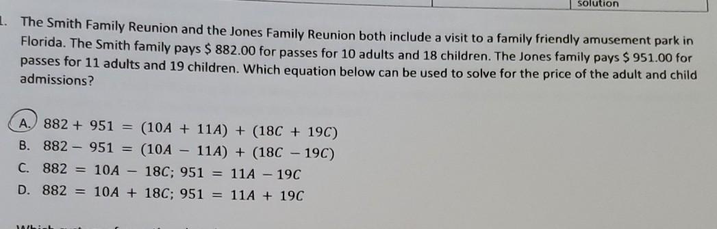 Solved solution 1. The Smith Family Reunion and the Jones | Chegg.com