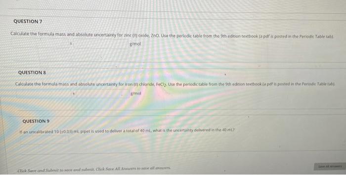 Solved QUESTION 7 Calculate the formula mass and absolute | Chegg.com