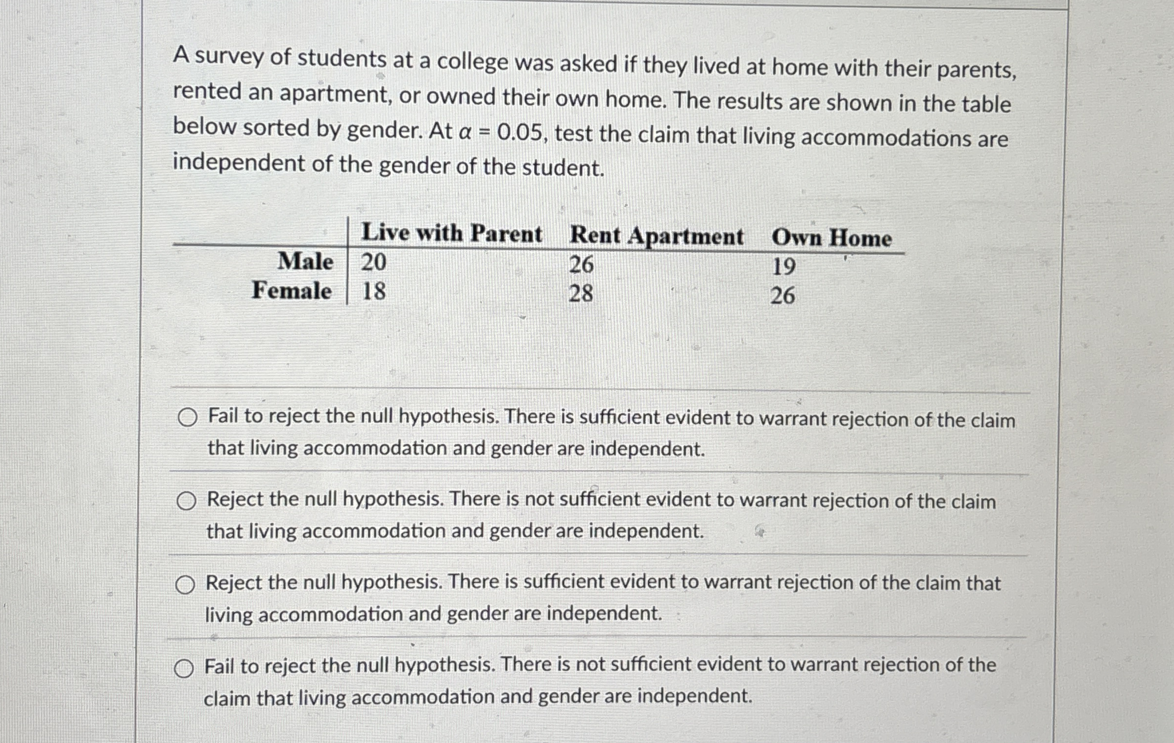 Solved A survey of students at a college was asked if they | Chegg.com