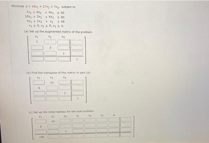 Solved Minimize Z 16x 27x2 7x3 Subject To 7x 9x2