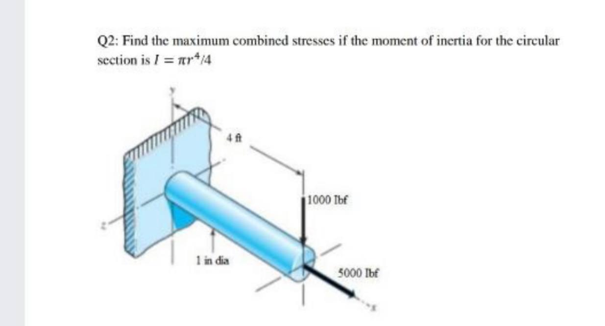 Solved Q2: Find the maximum combined stresses if the moment | Chegg.com