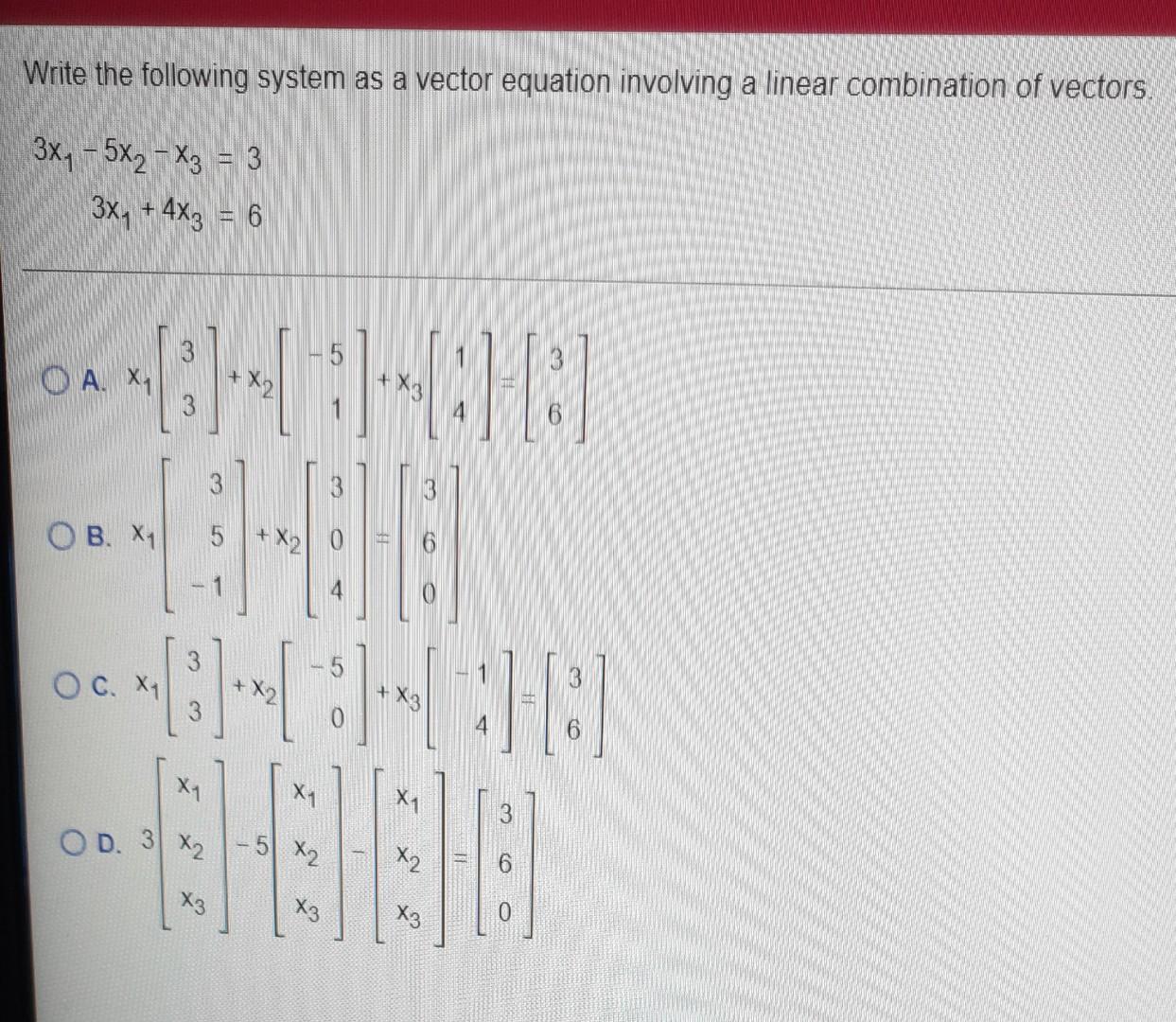 Solved Write the following system as a vector equation | Chegg.com