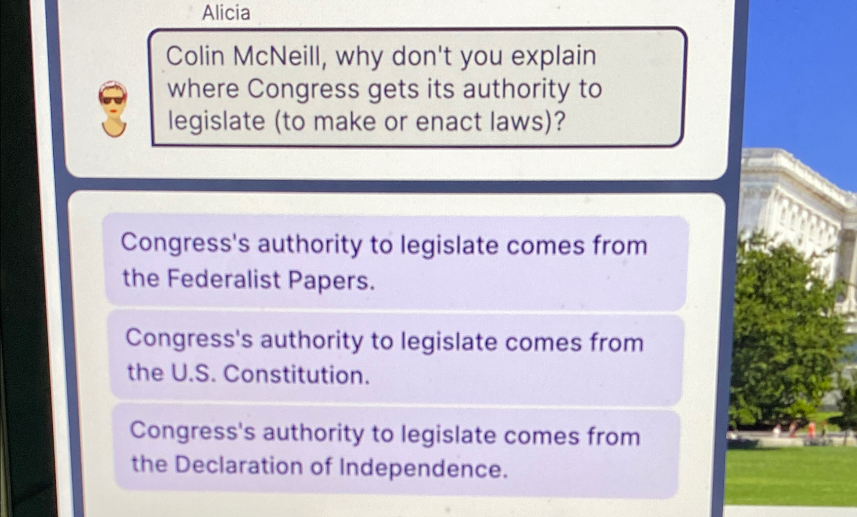 Solved AliciaColin McNeill, why don't you explain where | Chegg.com