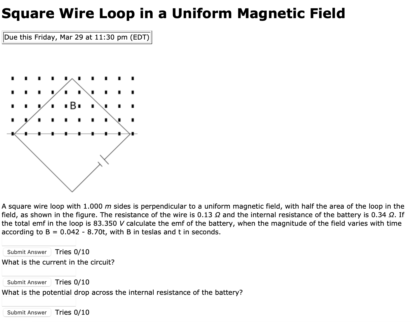 Solved Magnetic FieldSquare Wire Loop in a Uniform Magnetic | Chegg.com