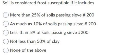 Solved Soil is considered frost susceptible if it includes | Chegg.com