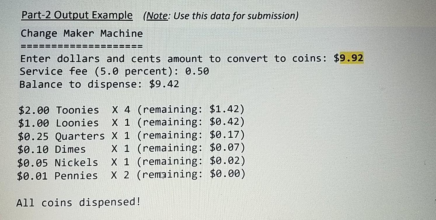 Solved Part2 Output Example (Note Use this data for