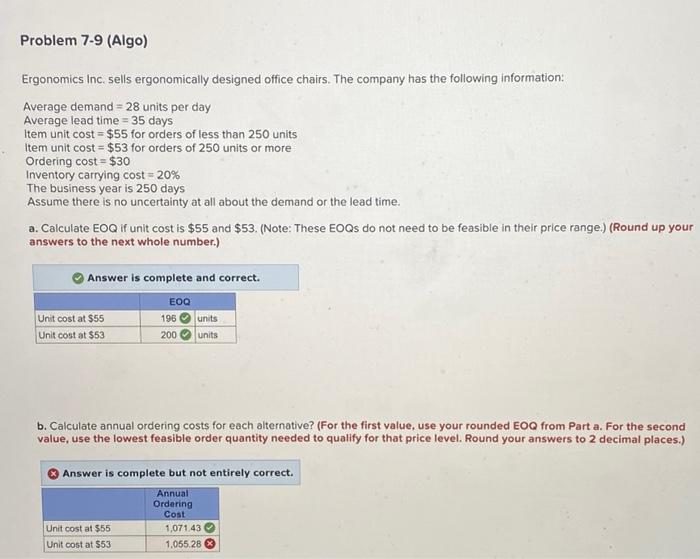 Solved Problem 7-9 Ergonomics Inc. sells ergonomically