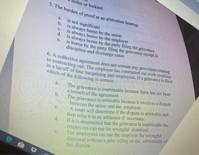 Solved 5. The burden of proof Strike or lockout he burden of | Chegg.com