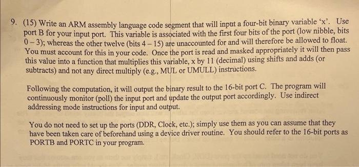 Solved 9. (15) Write an ARM assembly language code segment | Chegg.com