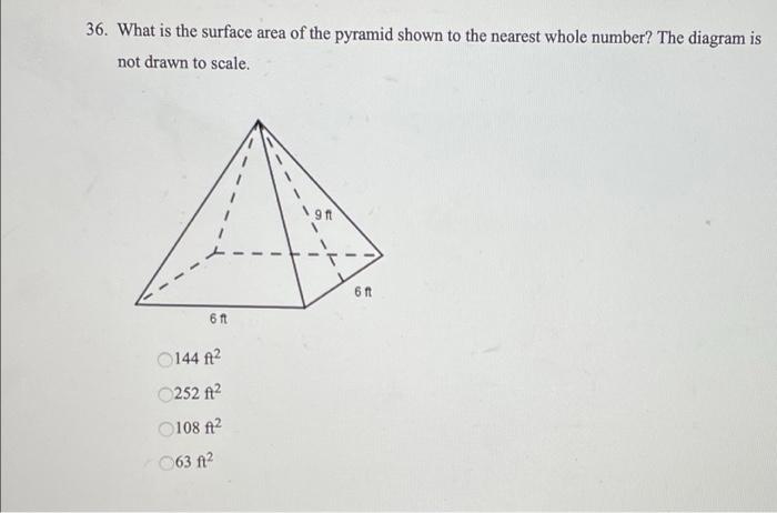 Solved 36. What is the surface area of the pyramid shown to | Chegg.com