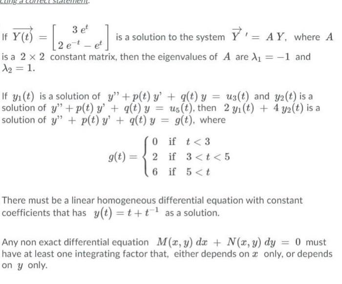 Solved 3 Et If Y T Is A Solution To The System Y Ay Chegg Com