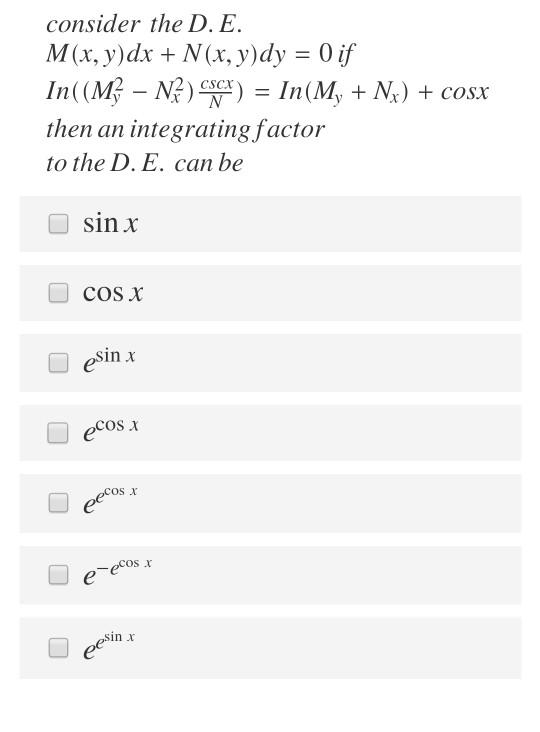 Solved Consider The D E M X Y Dx N X Y Dy 0 If In Chegg Com