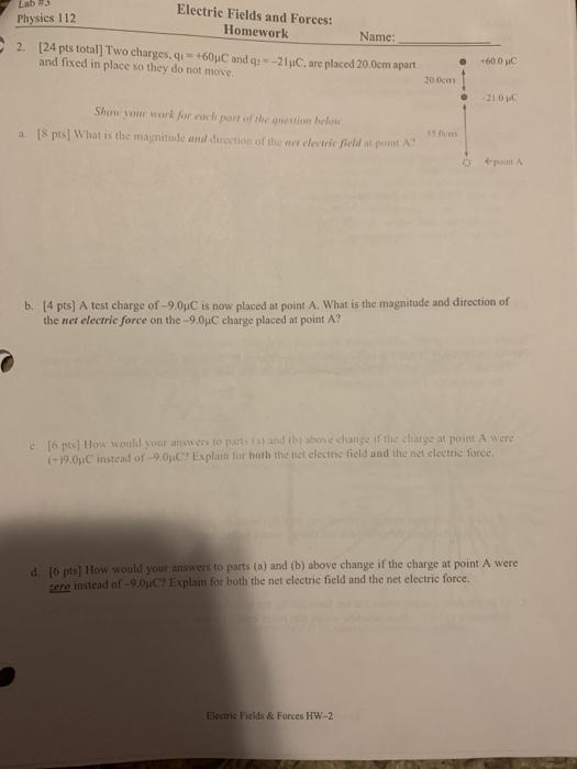 Solved Labs Physies 112 Electric Fields and Forces: Homework | Chegg.com