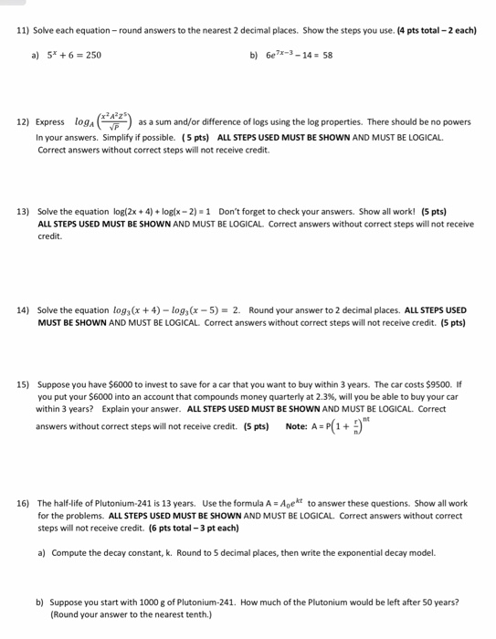 Solved 11) Solve each equation-round answers to the nearest | Chegg.com