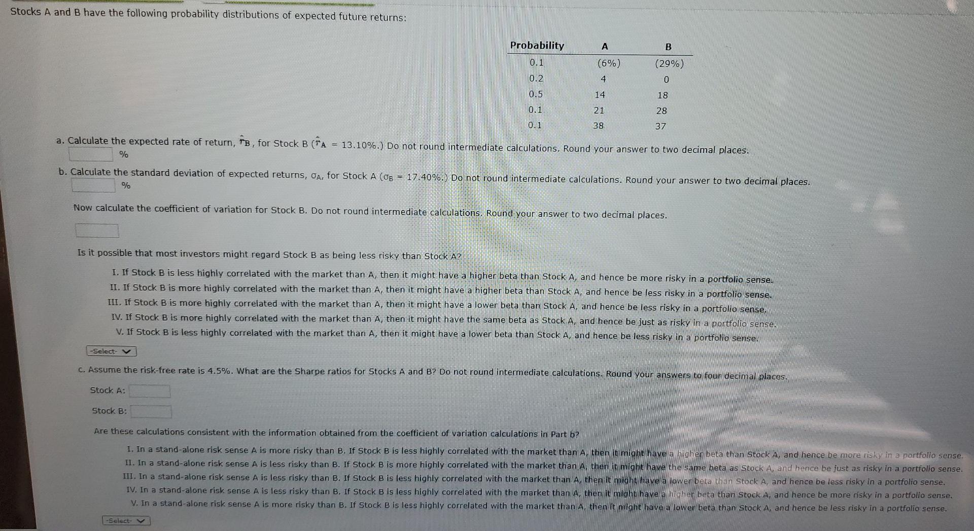 Solved Stocks A And B Have The Following Probability | Chegg.com