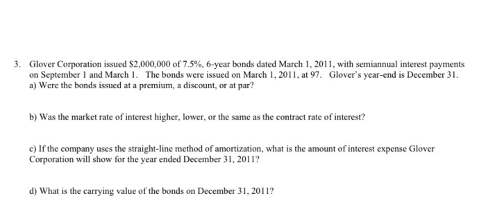 Solved 3 Glover Corporation Issued 2 000 000 Of 7 5 Chegg