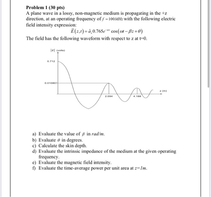 Solved Problem 1 (30 pts) A plane wave in a lossy, | Chegg.com