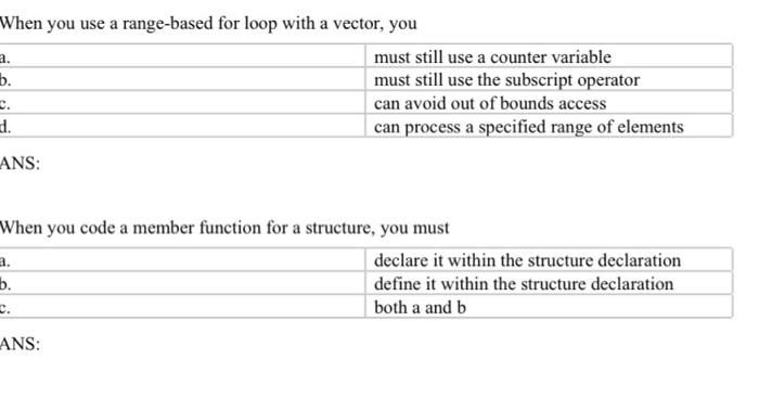 Solved a. When you use a range-based for loop with a vector, | Chegg.com