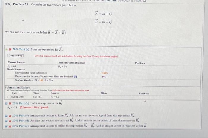 Solved (4\%) Problem 25: Consider The Two Vectors Given | Chegg.com