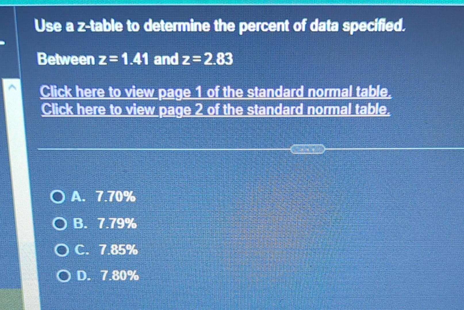 Solved Use a z-table to determine the percent of data | Chegg.com