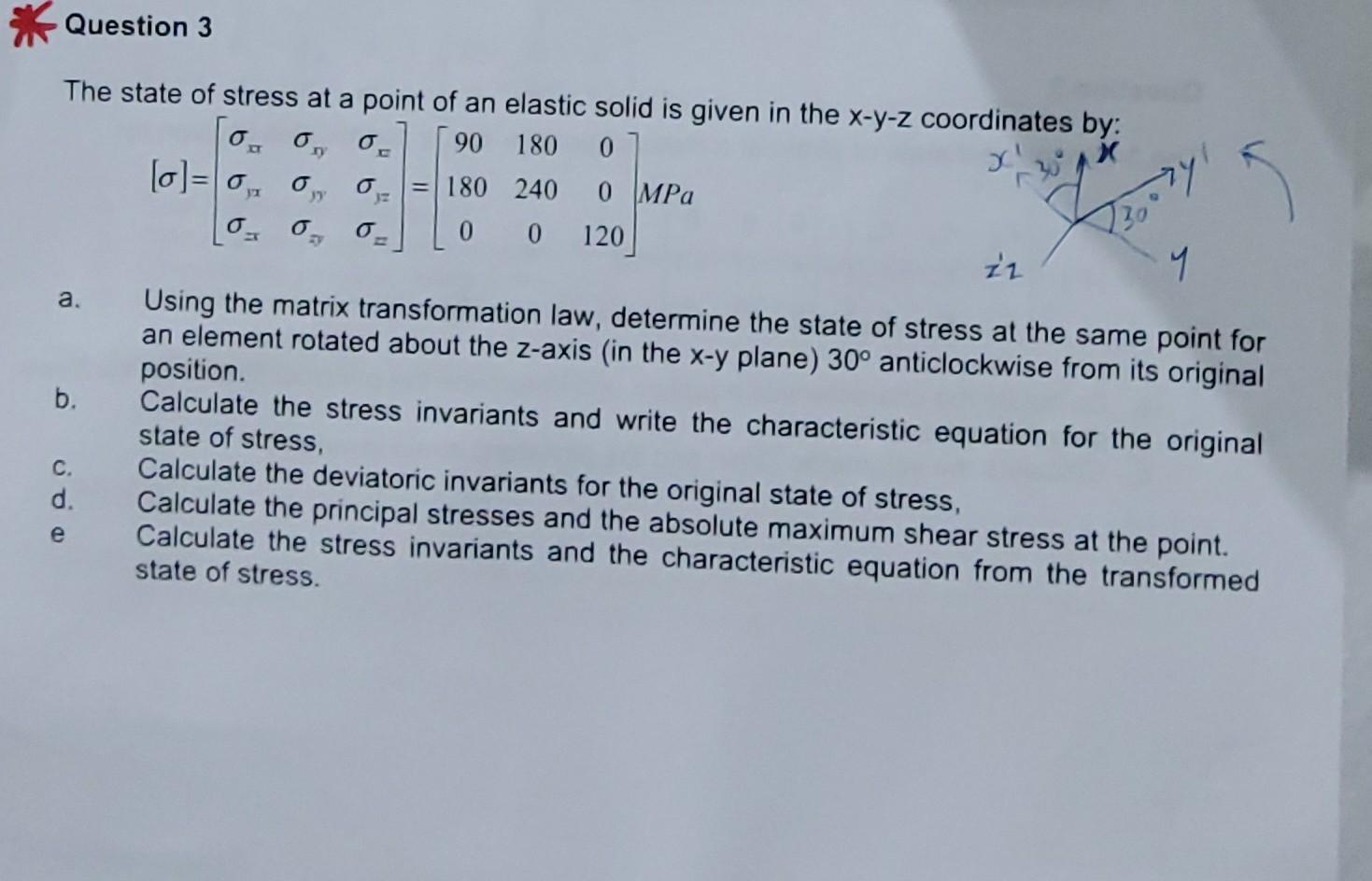 Solved Question 3 The state of stress at a point of an | Chegg.com