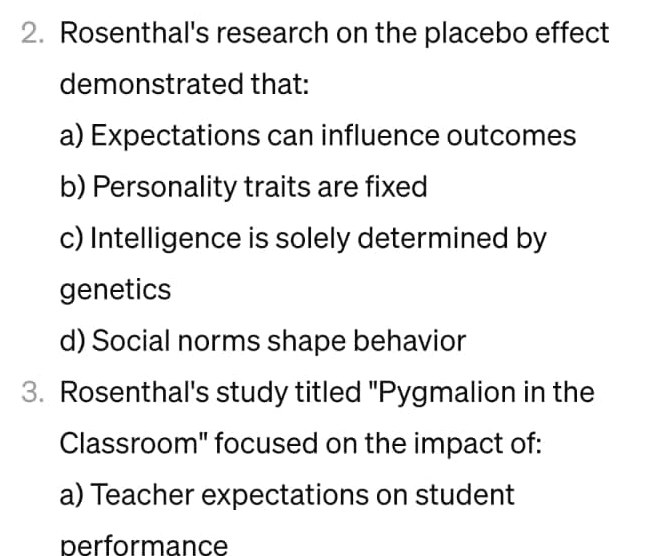 Solved Rosenthal's research on the placebo effect