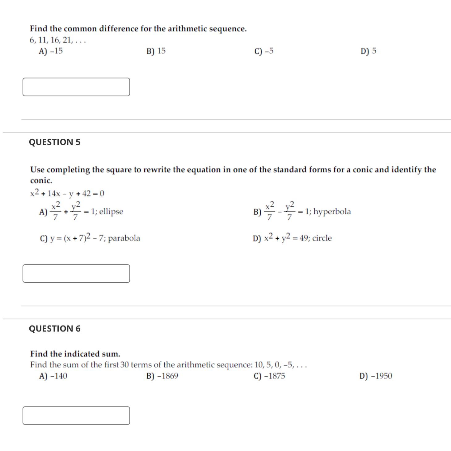 Solved Find the common difference for the arithmetic | Chegg.com