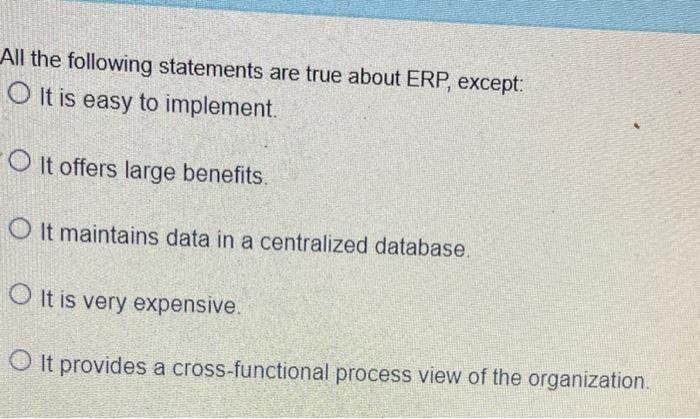 Solved All The Following Statements Are True About ERP, | Chegg.com