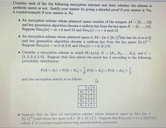 Solved Consider Each Of The The Following Encryption Schemes | Chegg.com