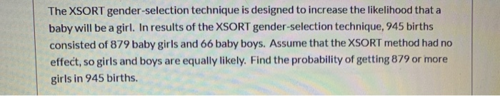 in the test of the xsort method of gender selection