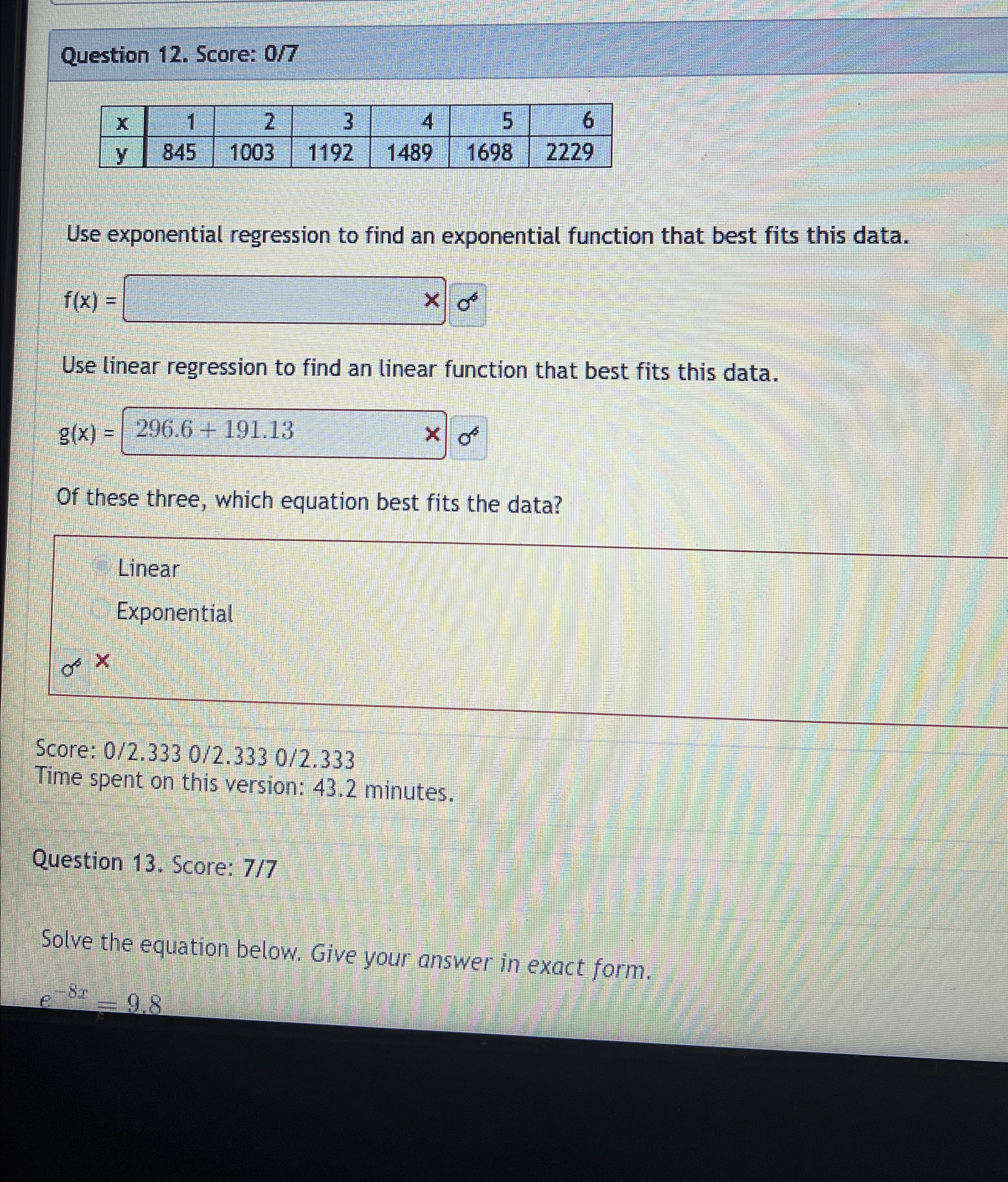 Solved Use exponential regression to find an exponential | Chegg.com