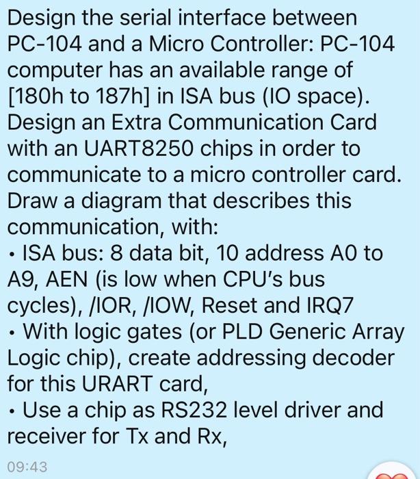 Solved Design the serial interface between PC-104 and a | Chegg.com