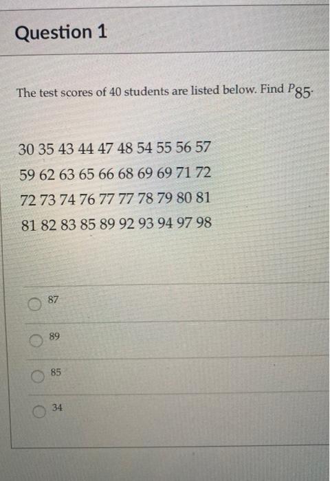 Solved Question 1 The test scores of 40 students are listed | Chegg.com