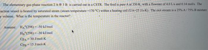 Solved The elementary gas-phase reaction 2 A&3 B is carried | Chegg.com