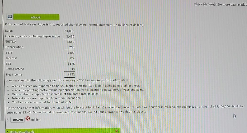Solved Check My Work (No more tries availab 5 eBook At the | Chegg.com