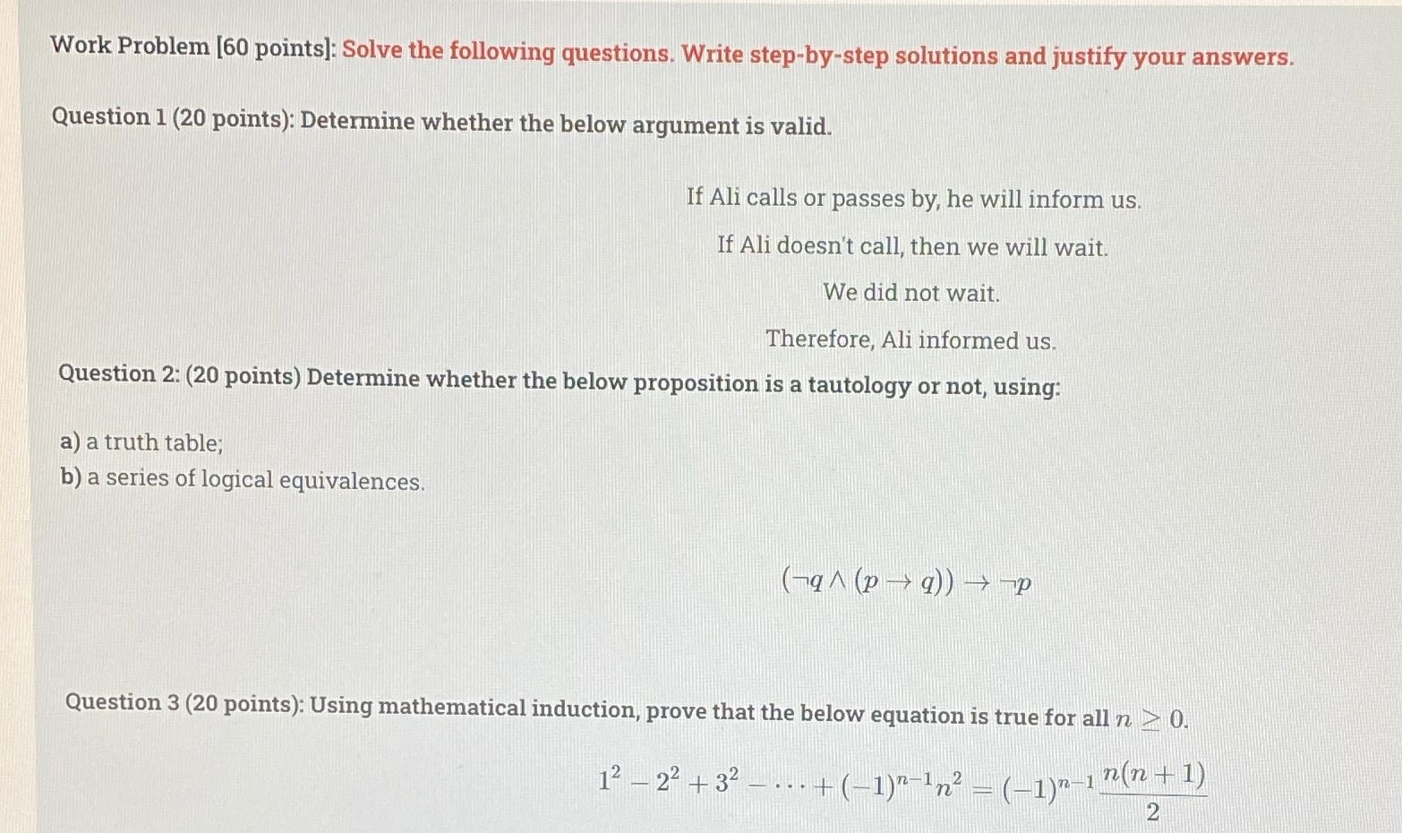 Solved Work Problem [60 ﻿points]: Solve the following | Chegg.com
