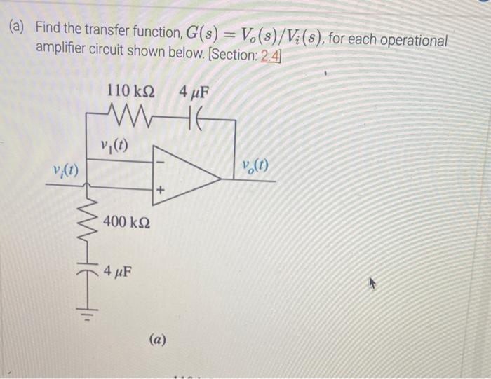 Solved (a) Find the transfer function, G(s)=Vo(s)/Vi(s), for | Chegg.com