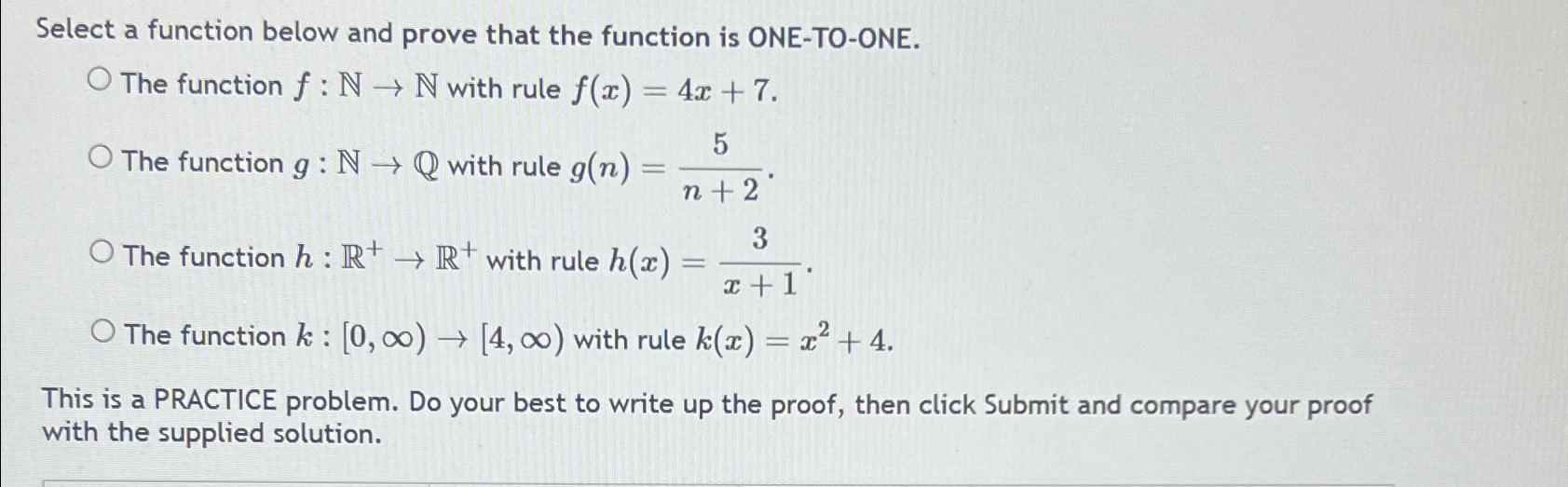 Solved Select a function below and prove that the function | Chegg.com