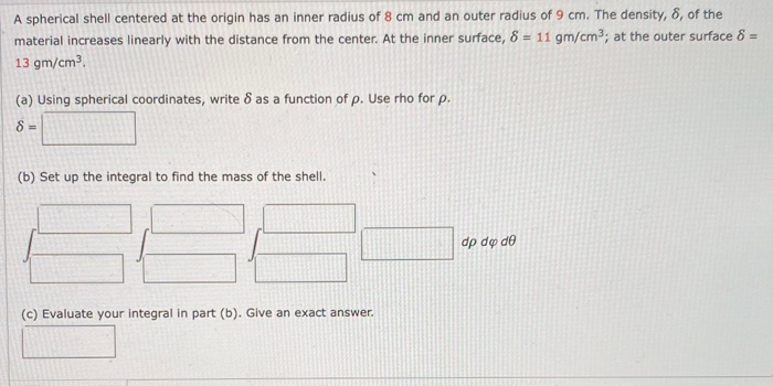 Solved A Spherical Shell Centered At The Origin Has An Inner | Chegg.com