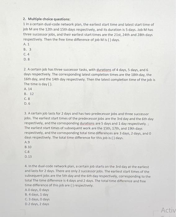 Solved 5. A certain dual-code time scale network plan is as | Chegg.com