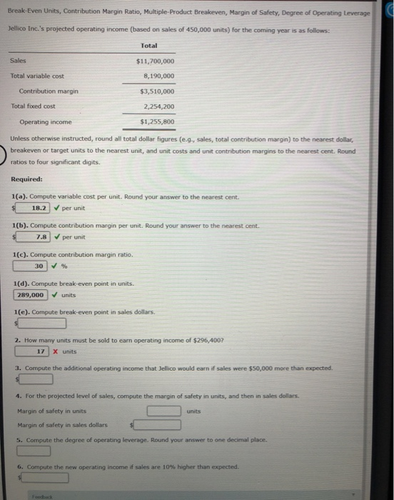 Solved Breakeven Units, Contribution Margin Ratio, Multiple