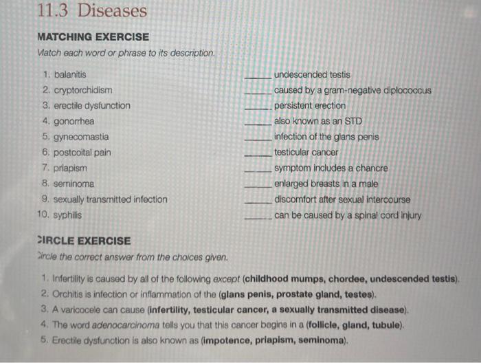 Solved 11.3 Diseases MATCHING EXERCISE Watch each word or Chegg