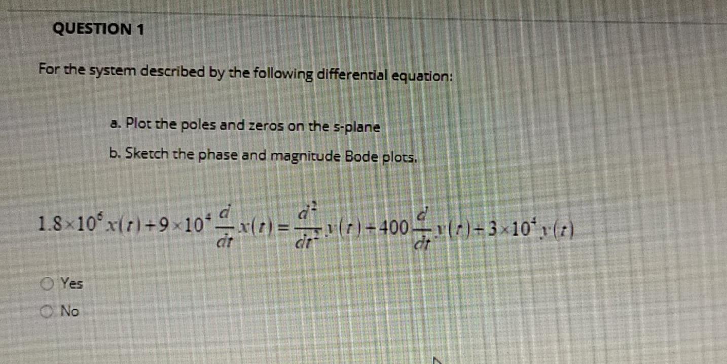 Solved QUESTION 1 For the system described by the following | Chegg.com