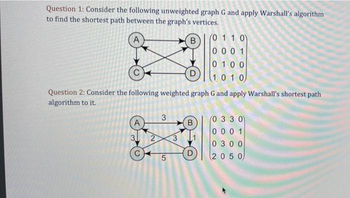 Solved Question 1: Consider The Following Unweighted Graph G | Chegg.com