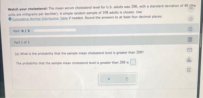 Solved Watch Your Cholesterol The Mean Serum Cholesterol Chegg