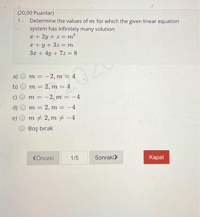 Solved (20,00 Puanlar) 1 - Determine the values of m for | Chegg.com
