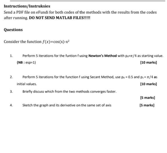 Solved Instructions/Instruksies Send A PDF File On EFundi | Chegg.com