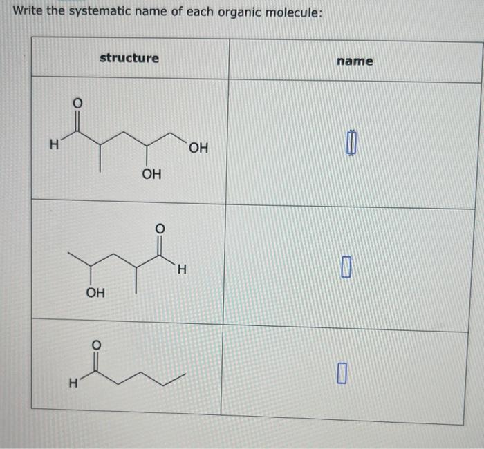 Solved Write the systematic name of each organic molecule: | Chegg.com
